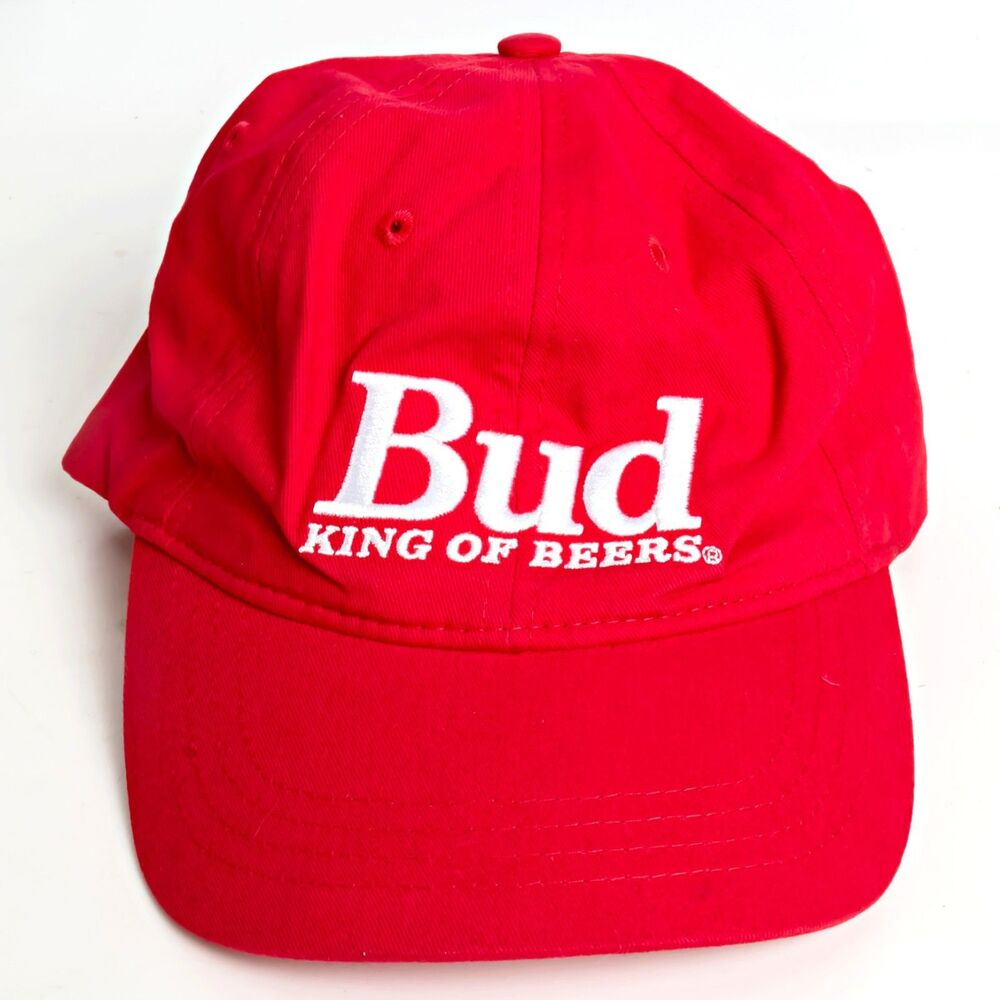 Budweiser Hat Cap Snap Back One Size Red Cotton Embroidered King Of Beers
